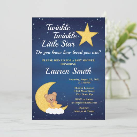 Invitation Baby shower Ours Twinkle Little Star (Debout devant)