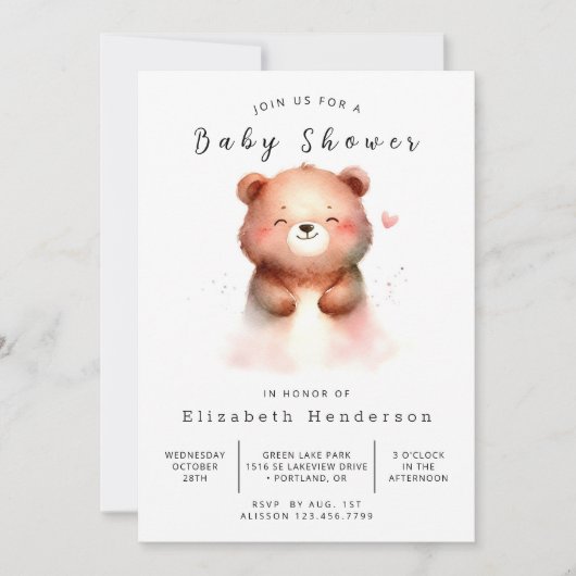 Invitation Baby shower Ours unique Boho (Devant)