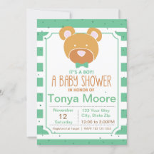Invitation Baby shower Ours Vert
