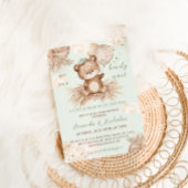 Invitation Baby shower Ours vert Boho