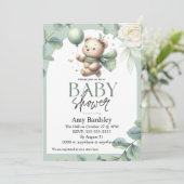 Invitation Baby shower Ours vert Sage (Debout devant)