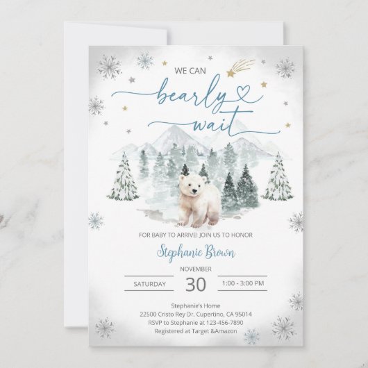 Invitation Baby Shower Ourseau Polaire (Devant)