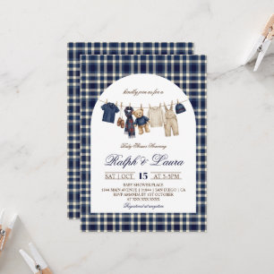 Invitation Baby Shower Ourson Argent Ancien Garçon