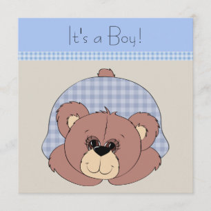 Invitation Baby-Shower Ourson Brun Bleu pour Petit Garçon
