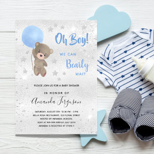 Invitation Baby shower ourson garçon bleu argent