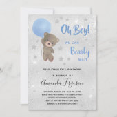 Invitation Baby shower ourson garçon bleu argent (Devant)