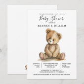 Invitation Baby shower ourson mignon (Devant / Derrière)
