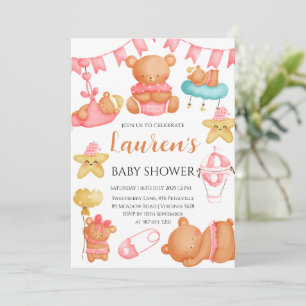 Invitation Baby shower ourson mignon rose fille
