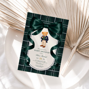 Invitation Baby-shower ourson polo preppy