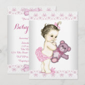 Invitation Baby shower Ourson Rose (Devant / Derrière)