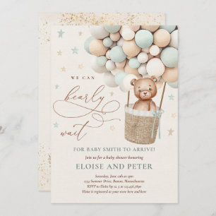 Invitation Baby shower Ourson Teddy Bear Sage Green Bear
