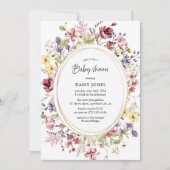 Invitation Baby shower ovale fleur sauvage et or (Devant)