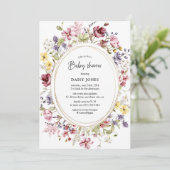 Invitation Baby shower ovale fleur sauvage et or (Debout devant)