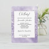 Invitation Baby-Shower Pailleté Violet Glitzy (Debout devant)