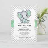 Invitation Baby Shower Paillette Chevron Eléphant Vert (Debout devant)