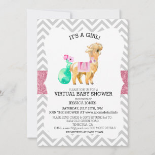 Invitation Baby Shower Paillette Chevron Lama Rose Virtuel
