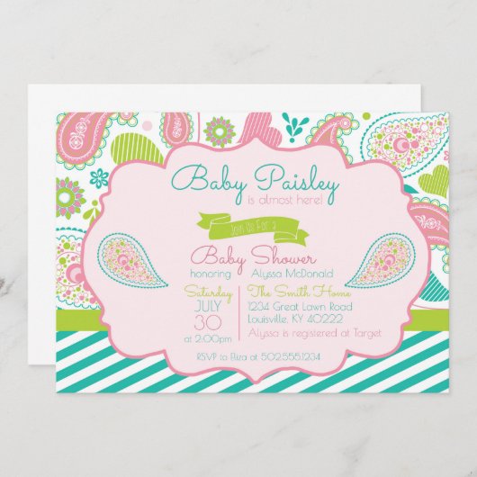 Invitation Baby shower Paisley (Devant / Derrière)