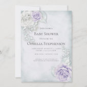 Invitation Baby shower Pale Blue Lilac Roses (Devant)