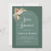 Invitation Baby shower Pampas Grass Moss Green Boho Arch (Devant)