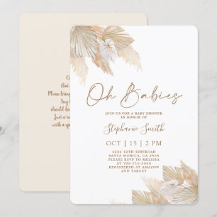 Invitation Baby shower Pampas Grass Twins