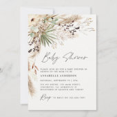 Invitation Baby shower pampas herbe boho moderne élégant (Devant)