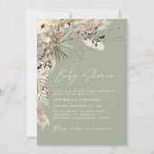 Invitation Baby shower pampas herbe moderne élégant sauge ver (Devant)
