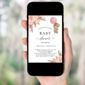 Invitation Baby shower pampas herbe ours en peluche fille lux