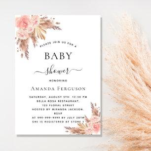 Invitation Baby shower pampas herbe rose or blush floral