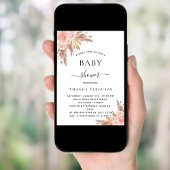Invitation Baby shower pampas herbe rose or blush floral