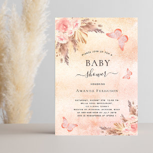 Invitation Baby shower pampas herbe rousse papillon