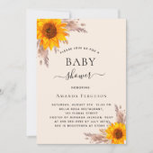 Invitation Baby shower pampas herbe tournesol rousse (Devant)