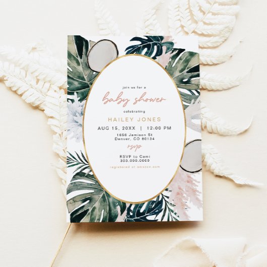 Invitation Baby shower Pampas Palm Tropical Rose