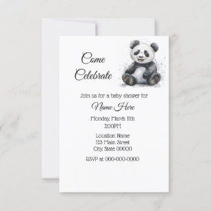 Invitation Baby shower Panda aquarelle simple