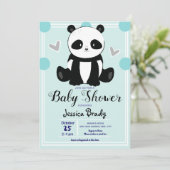 Invitation Baby shower Panda assis et Pois bleus (Debout devant)
