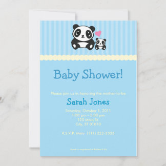 Invitation Baby shower Panda - Bleu