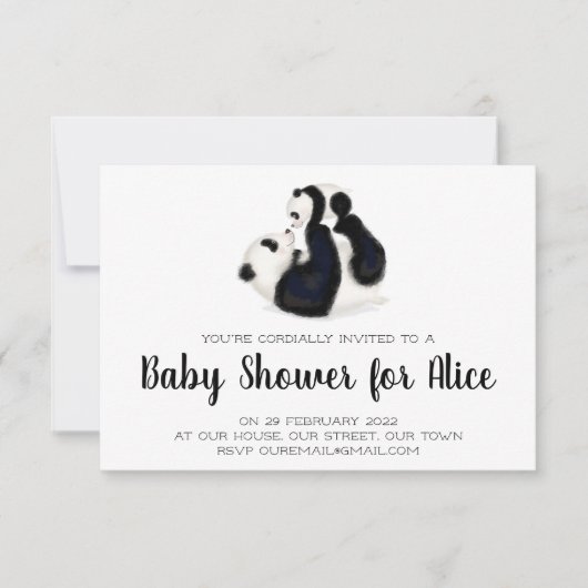 Invitation baby shower Panda et petits (Devant)