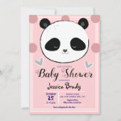 Invitation Baby shower Panda Face et Pois roses (Devant)