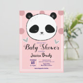 Invitation Baby shower Panda Face et Pois roses (Debout devant)