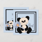Invitation Baby shower Panda noir et bleu (Devant / Derrière)