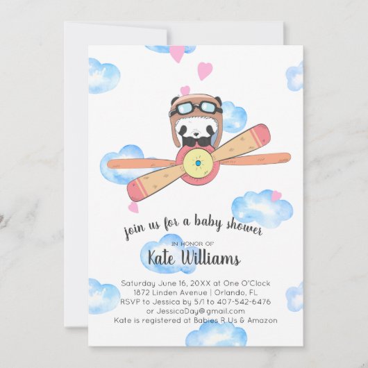 Invitation Baby shower Panda Pilot (Devant)