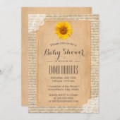 Invitation Baby shower papier vintage Sunflower Old Script (Devant / Derrière)