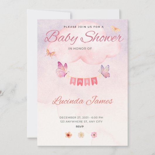 Invitation Baby shower papillon (Devant)
