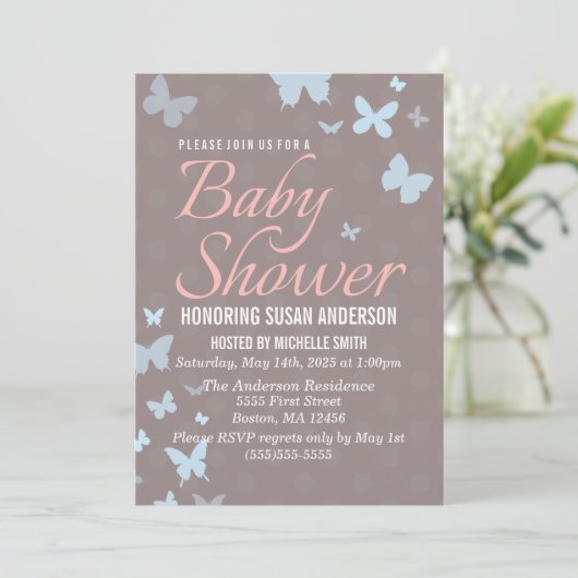 Invitation Baby shower papillon (Debout devant)