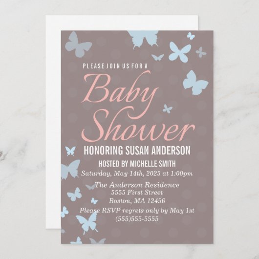 Invitation Baby shower papillon (Devant / Derrière)