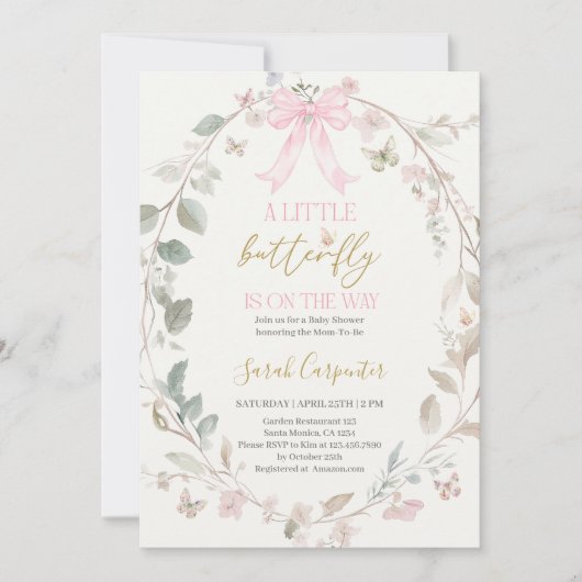 Invitation Baby shower papillon (Devant)