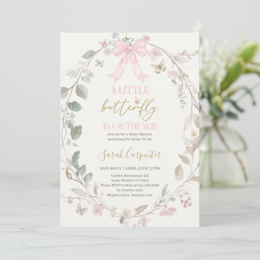 Invitation Baby shower papillon (Debout devant)