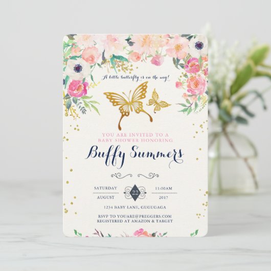 Invitation Baby shower papillon (Debout devant)