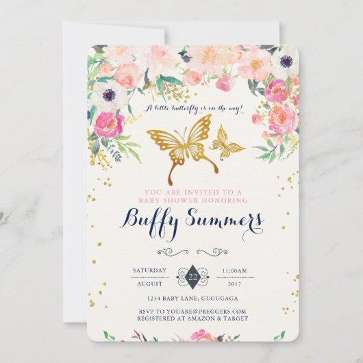 Invitation Baby shower papillon (Devant)
