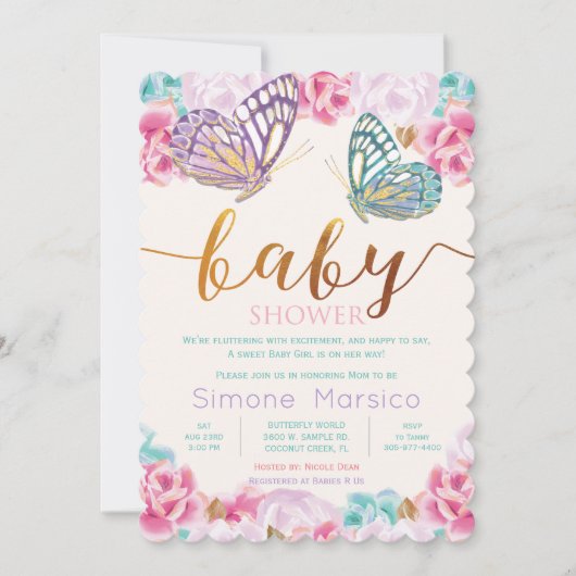 Invitation Baby shower papillon (Devant)