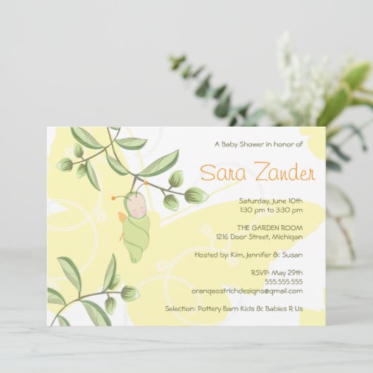 Invitation Baby shower - Papillon (Debout devant)